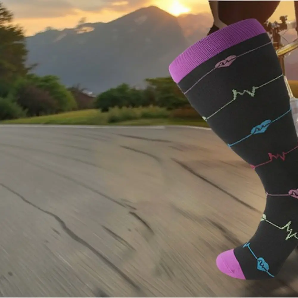 Plus Size Athletic Compression Socks For Men Women Running Gym Fitness Long Calf Support Breathable Nylon Stockings