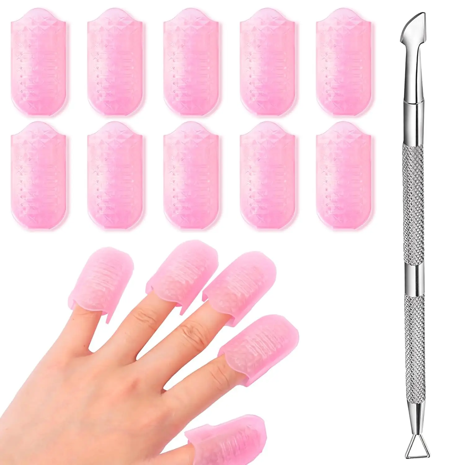 Makartt Nagellack-Gel-Entferner-Werkzeug-Set, 10-teiliges Nagel-Einweichen-Kappen-Clip, UV-Gel-Nagellack und 1 Nagelhautschieber zum Entfernen