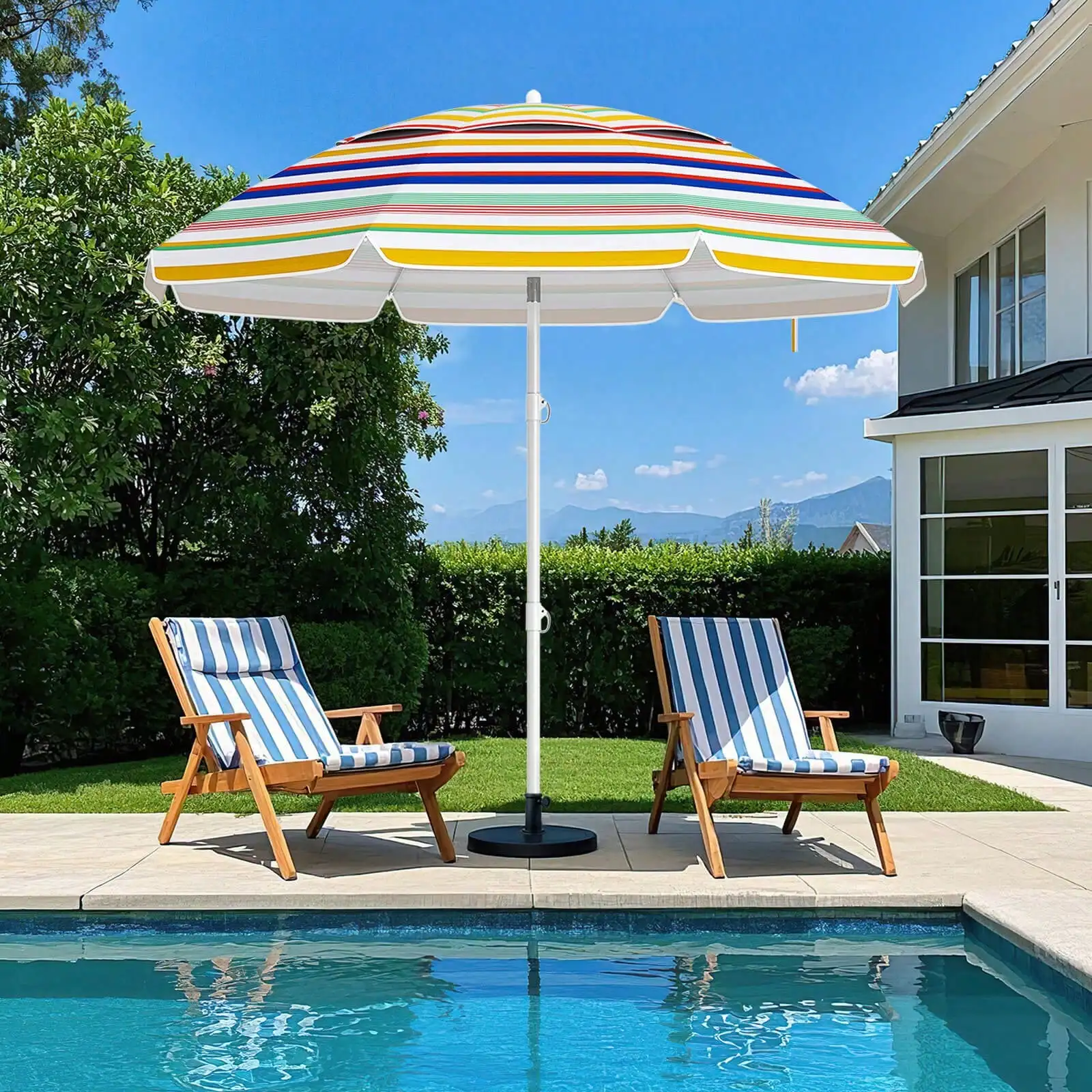6.5 FT Beach Umbrella Folding Outdoor Parasol With Push Button Tilt & Air Vent