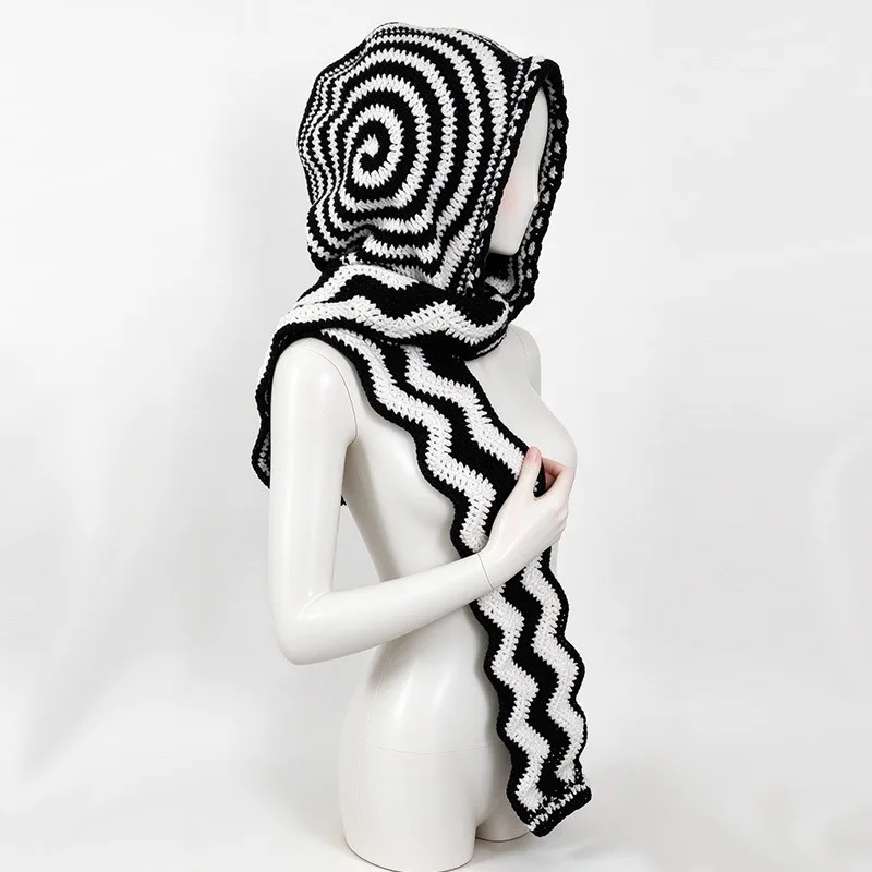Handmade Striped Colorful Balaclava Hat Women Winter Custom Crochet Plush Knit Scarf Men Warm Boho Casual Outdoor Skullies Caps