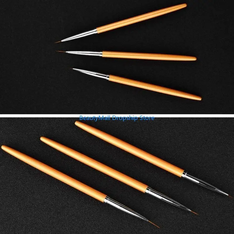 40JD 3 PCs Nails Liner Brushes Detalhes Pincéis unhas pintando pincéis arte