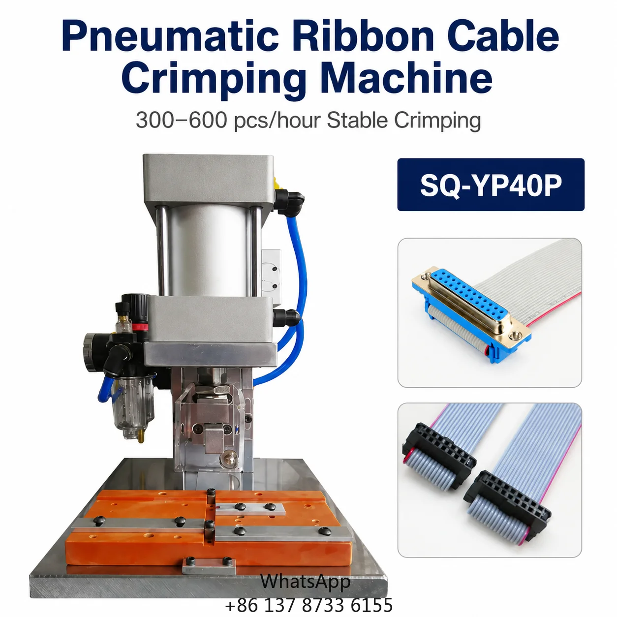 SQ-YP40P Qilin Pneumatic Semi-Automatic IDC Ribbon Cable Crimping Machine 4-40 Pins 14 Kg 300-600 Cycles/h Desktop Type