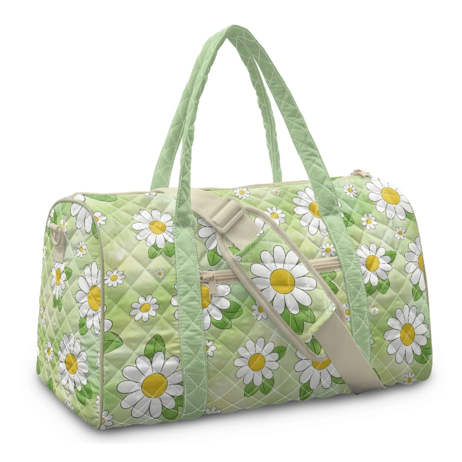 Coloranimal White Daisy Print New Trend Gym Tote Polyester Portable Tote Duffle Bags for Sports