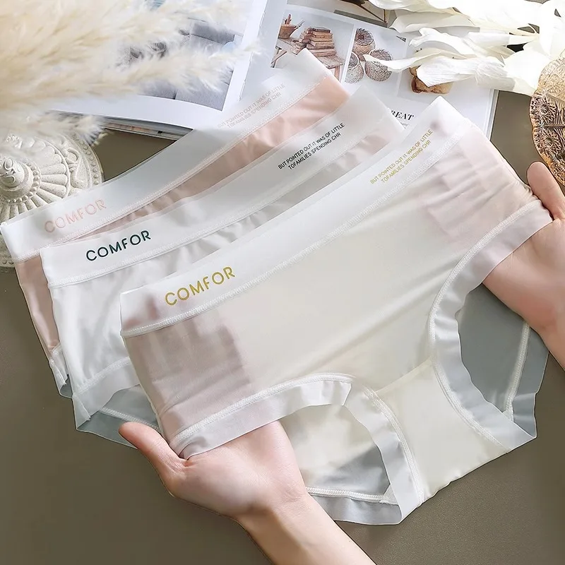 Женские трусики, сексуальные женские бесшовные трусики из ледяного шелка, быстросохнущее однотонное нижнее белье, удобные женские трусы, крутое нижнее белье