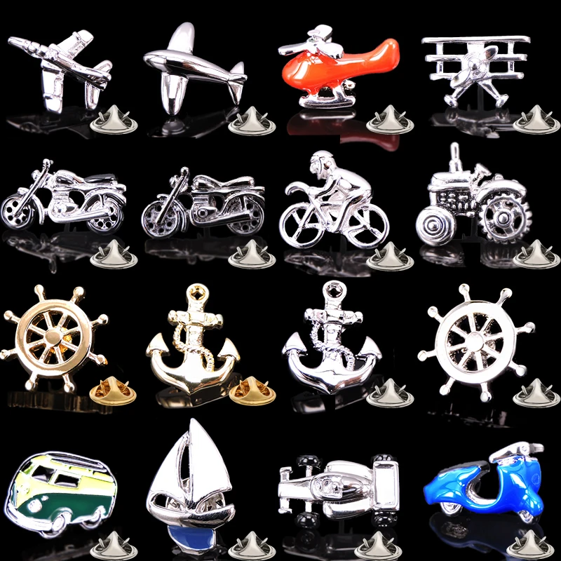 Brand new brooch motorcycle tractor bus anchor airplane brooch fashionable men's wedding shirt suit lapel badge clip