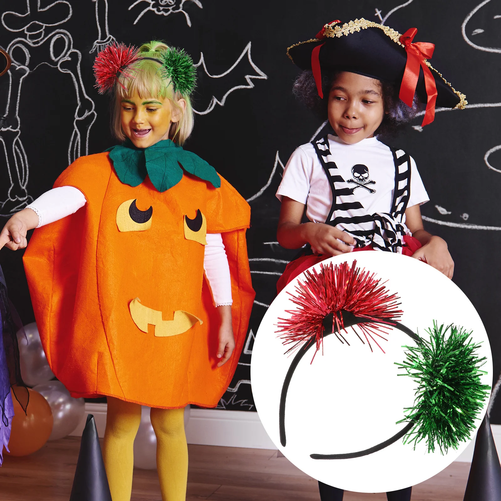 

Christmas Headband with Tinsel and Pompom Design Kids Fashion Hair Hoop for Party Costume Celebration Decoration