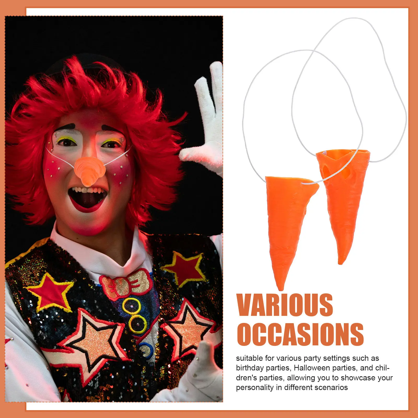 

2pcs Carrot Nose Prop with Elastic Band DIY Snowman Dressing costume Decorative Carrot Nose mask for Circus Carnival Clown Prop