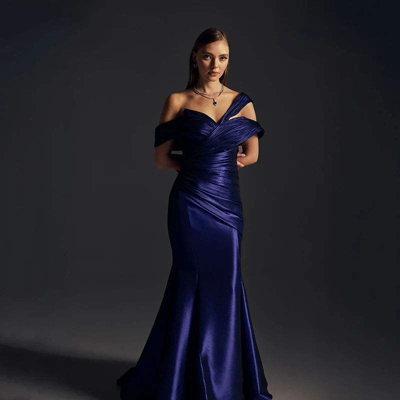

Eightree Saudi Arabia Mermaid Prom Dresses Off The Shoulder Floor Length Satin Evening Dress Party Night Prom Gowns Customized