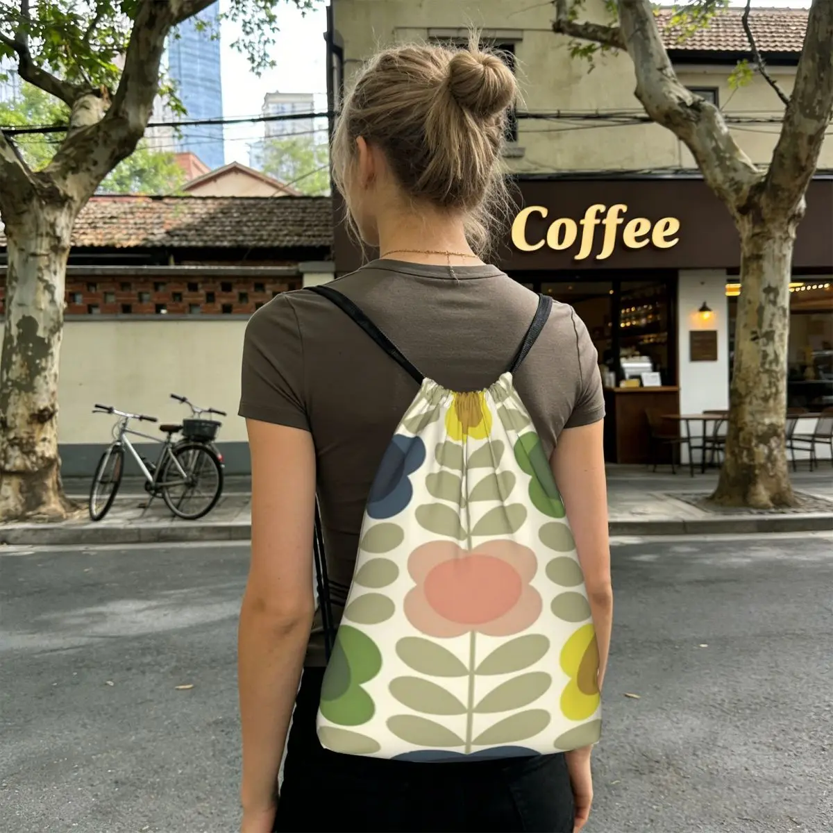 Orla Kiely, Multi Stem Flowers, Colorful Flowers Backpacks Casual Drawstring Bags Storage Bag Book Bags for Man Woman School