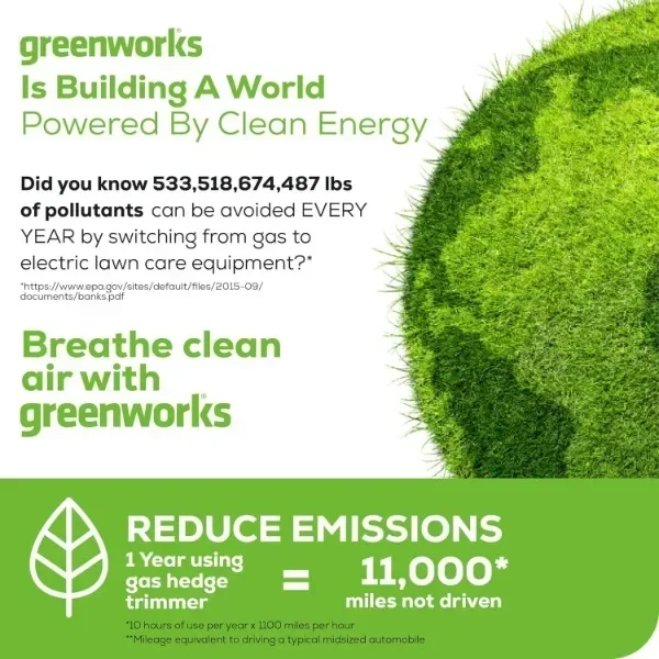 ماكينة تشذيب التحوط اللاسلكية Greenworks 40V 24 بوصة (سعة قطع واحدة)، بطارية USB 2.0Ah وشاحن متضمن