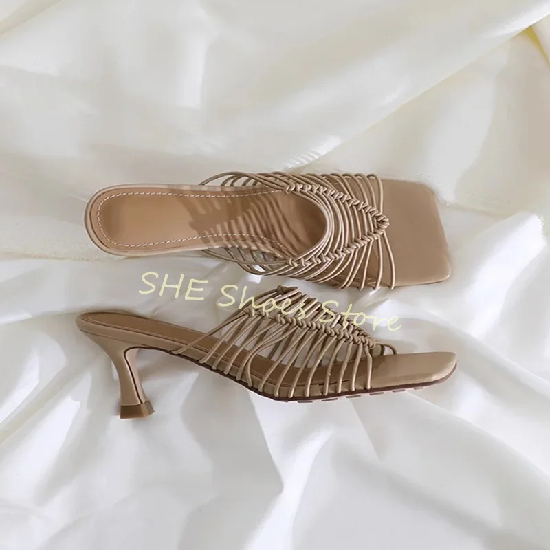 النسيج الروماني ضيق الفرقة الجوف خارج النساء النعال الرجعية ساحة تو كعب رقيقة الانزلاق على الصنادل الصيف خارج السيدات البغال #5