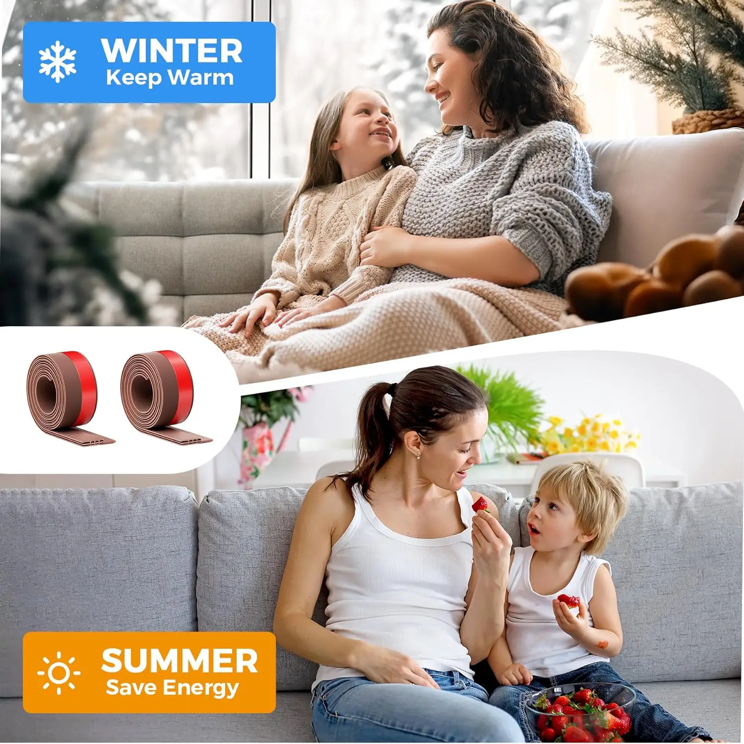 سدادة/منع مسودة الباب البني مكونة من قطعتين، 39 بوصة طول × 2 بوصة عرض. شريط كنس الباب العازل للصوت، مثالي لتحسين المنزل الجديد بنفسك. #3