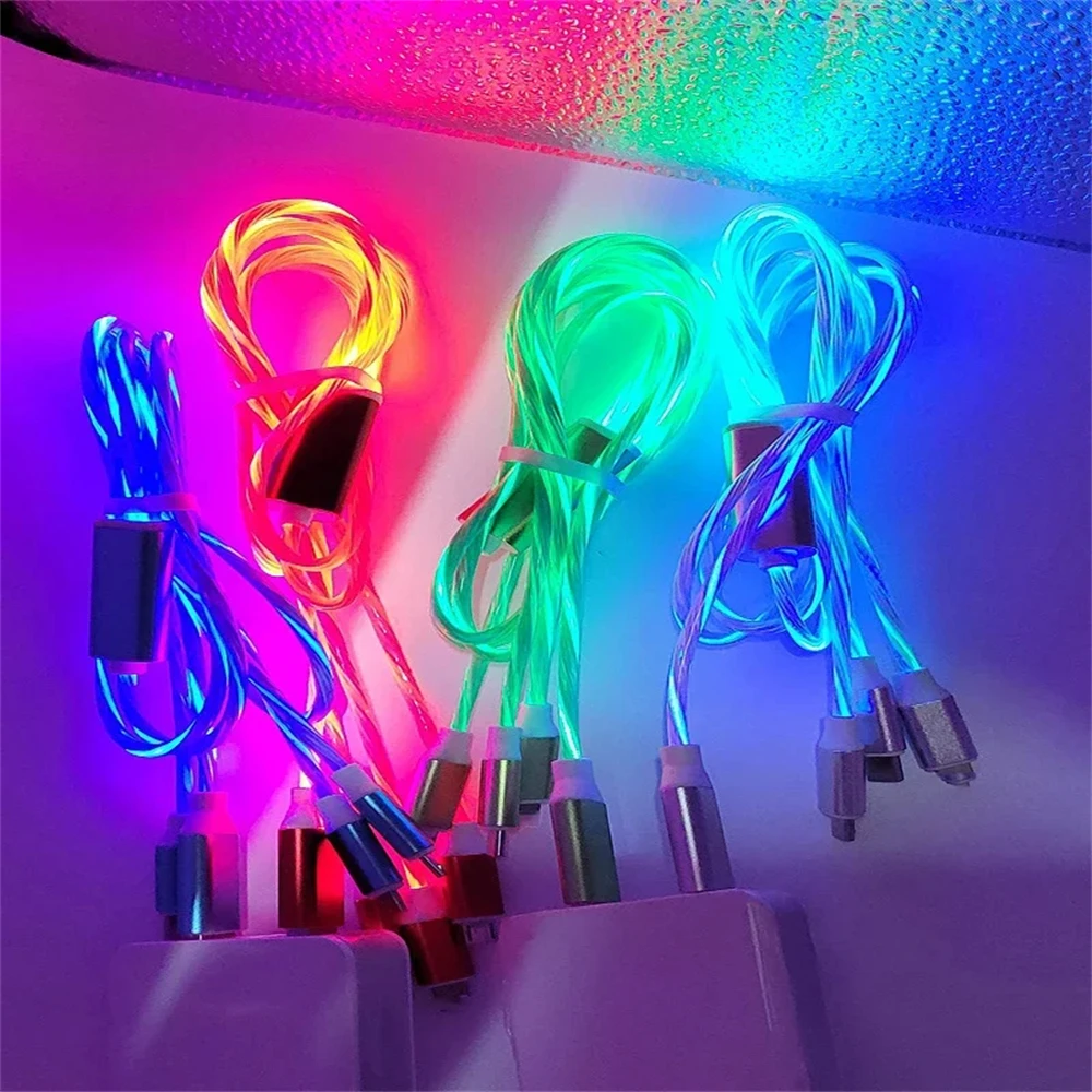 NNBILI Glowing LED Light USB 3 IN 1 cable Phone Fast Charging Charger Luminous Type C Cable For Xiaomi iPhone Phone Accessories