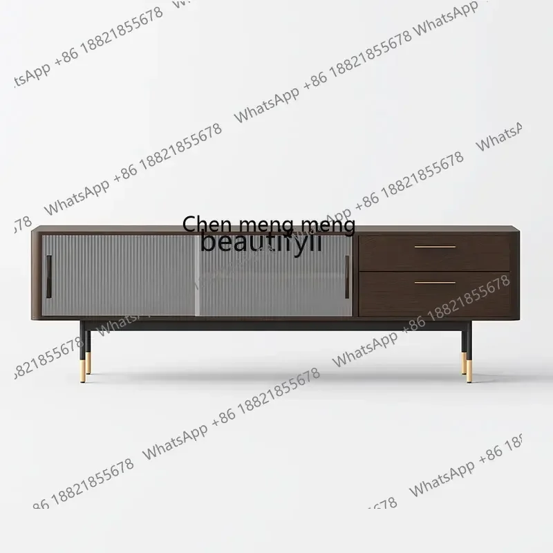 D178 Y zq Solid Wood TV Cabinet Nordic Floor Cabinet Modern Minimalist Living Room Storage Storage Glass Cabinet