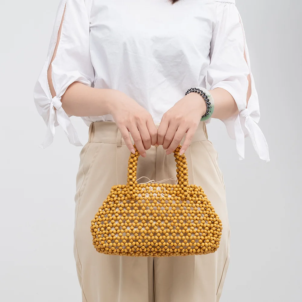 

2024 Wooden Beads Small Square Bag European And American Cross-border Hand-woven Bag Niche Design High-grade Handbag