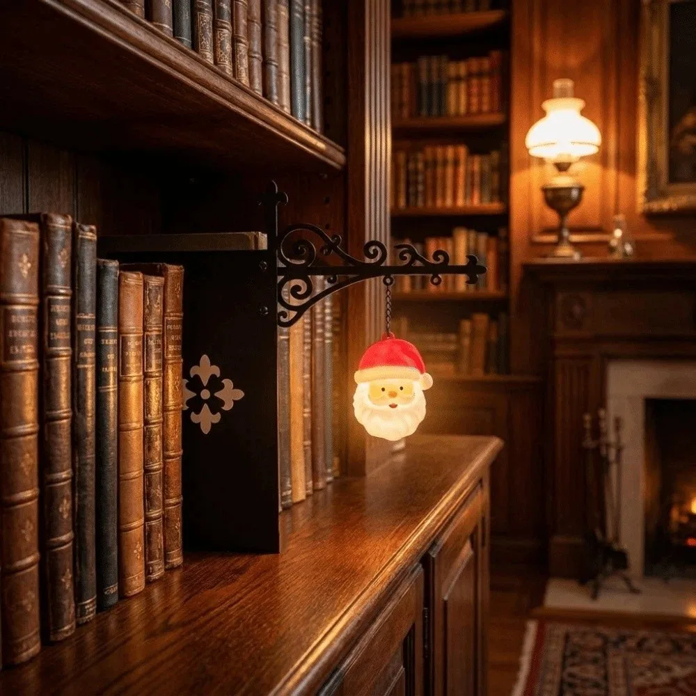 Retro Bookshelf Lantern Light Iron Art Cute Christmas Bookmark Light Cartoon Santa Claus Snowman Bookshelf Lamp Book Lovers
