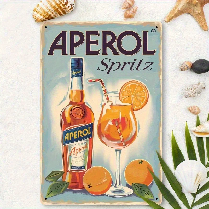 Vintage Aperol Spritz Printed Aluminum Sign, Retro Wall Decoration for Bars, Taverns, Kitchens, or Man Caves