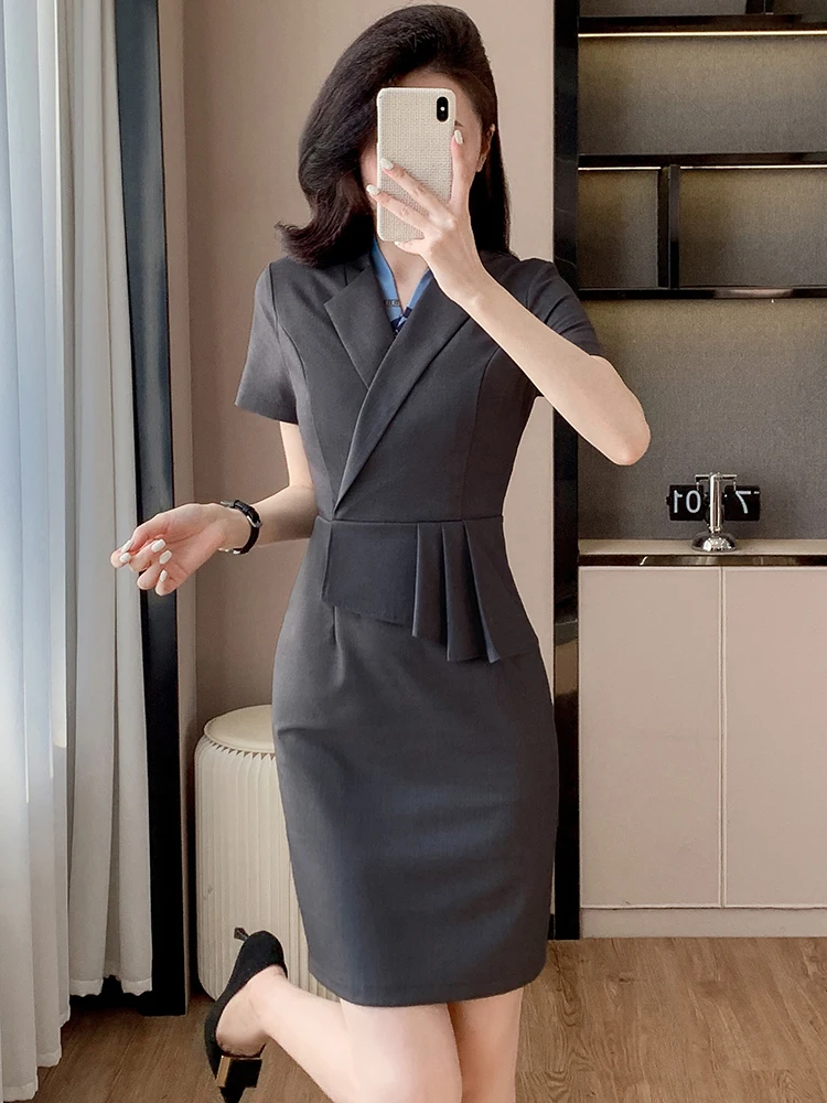 

Gray Short Sleeve Suit Dress Women's Summer High-End Professional Jewelry Store Hotel Front Desk Reception Work Uniform