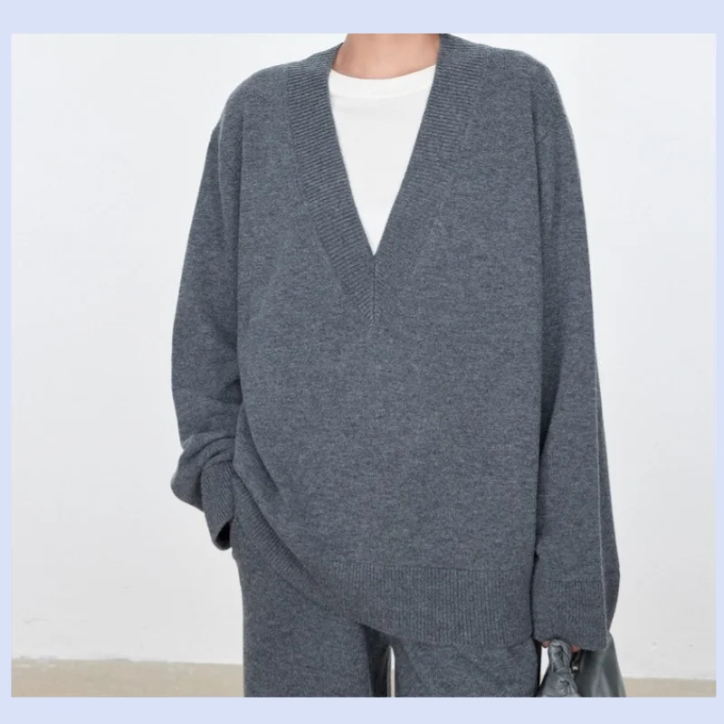 

Австралийский шерстяной вязаный свитер с длинными рукавами и большим V-образным вырезом, ленивый многослойный