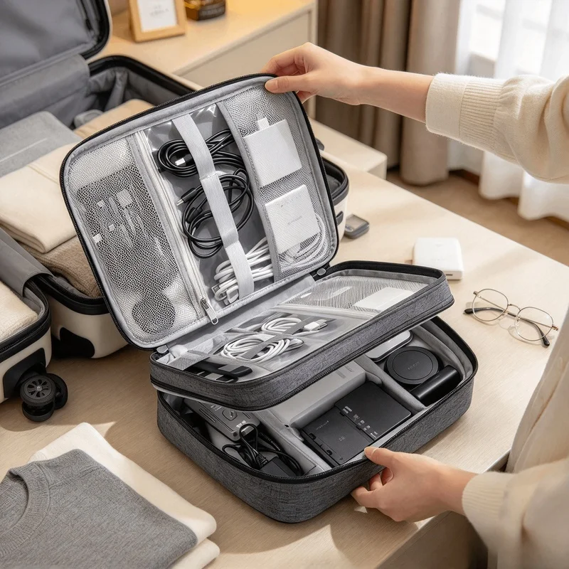 Waterproof Cable Storage Bag, Portable Digital Electronic Organizer, USB Cord Charger Plug Travel Cable Organizer