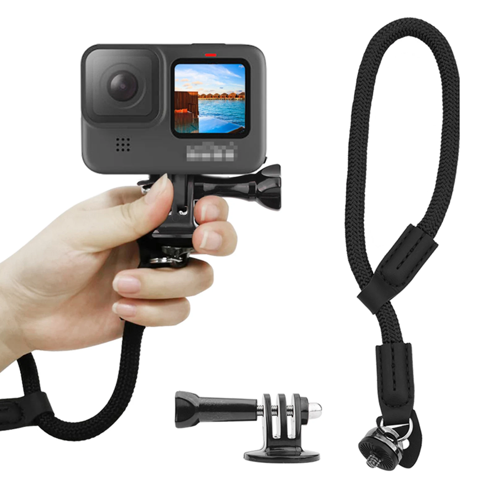 Gosear-gopro hero 9アクションカメラ用の調整可能なナイロンハンドストラップ,1/4インチネジ付きリストバンドアダプター