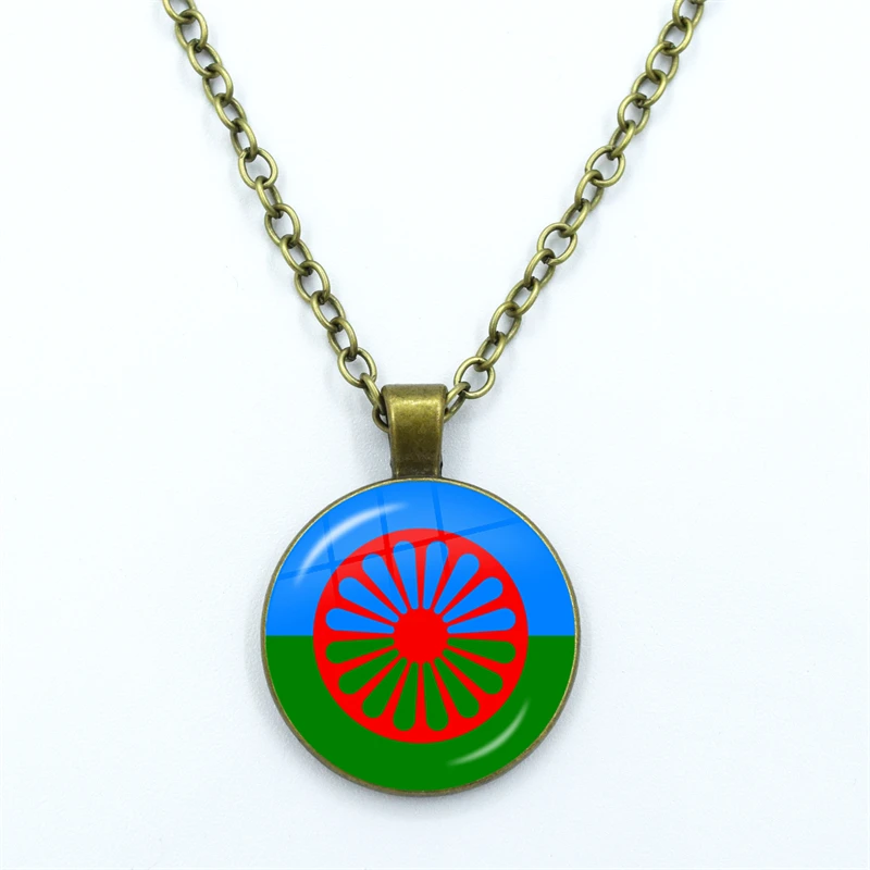Gypsy Flag Romani Peoples Flag Necklace Cabochon Glass Pendant Fashion Statement Crystal Necklace Wholesale