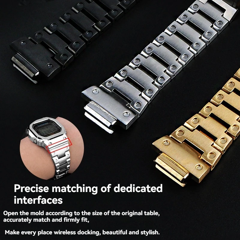 For CASIO DW5600 DW5610 silver gold black stainless steel watch strap men set watch case strap Waterproof men watch Wrist Watch