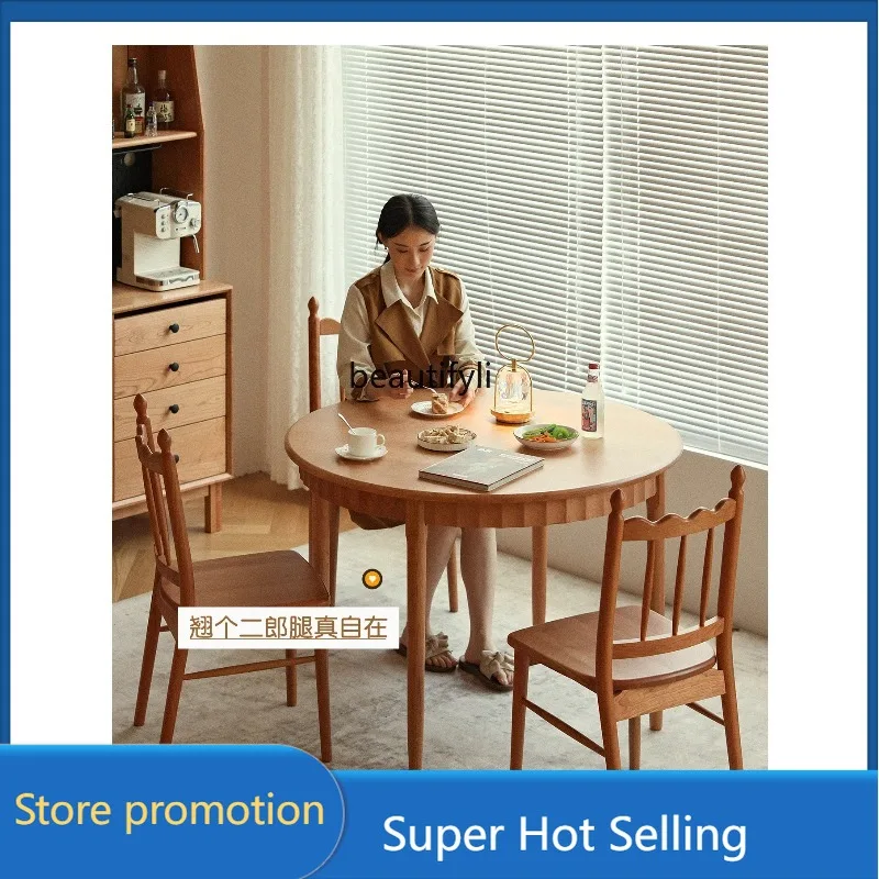 

C46 скандинавский круглый стол из цельного дерева, простой бытовой круглый обеденный стол из вишневого дерева, повседневный обеденный стол из бревен