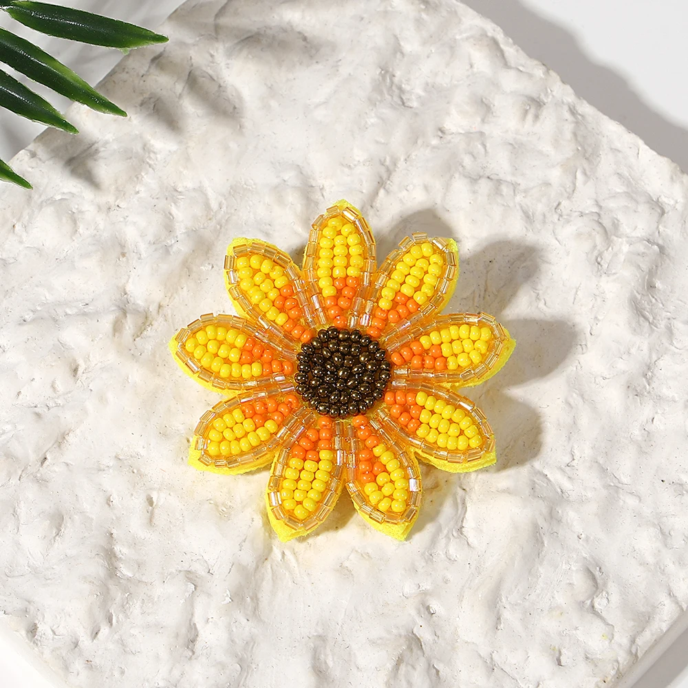 ALLYES Fashion Yellow Handmade Seed Beads Braided Brooch for Women Bohemian Sunflower Brooches Lapel Pins Jewelry Gifts view 5