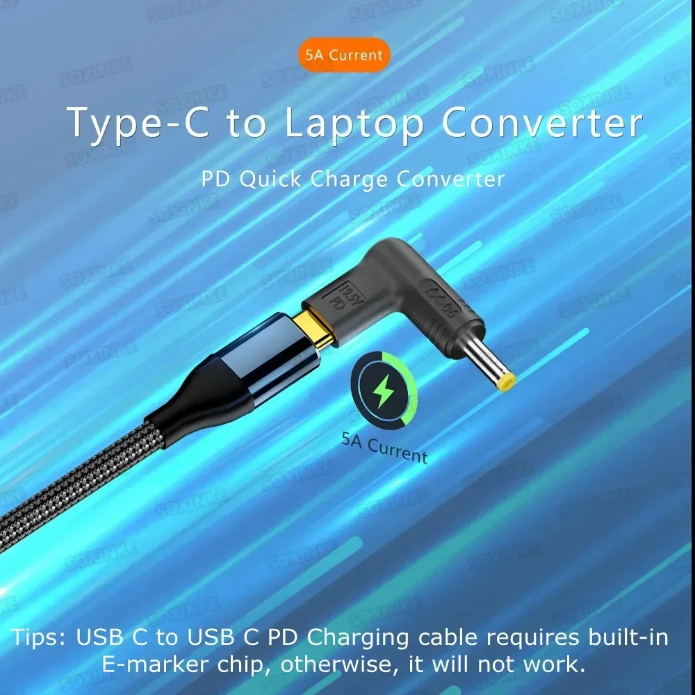 PD 100W Tipo C para Conversor de Carregador Universal para Laptop para Asus Lenovo Hp Dell Acer Samsung USB C Conector Adaptador de Carregador Rápido