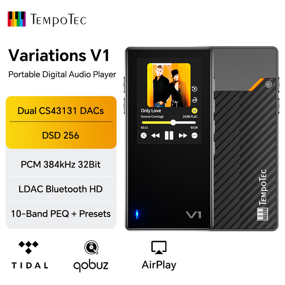  Variations V1 EZHiFi&TempoTec HiFI music player, digital audio player, USB DAC,headphone amplifier, 4.4mm&3.5mm ports, PEQ, 