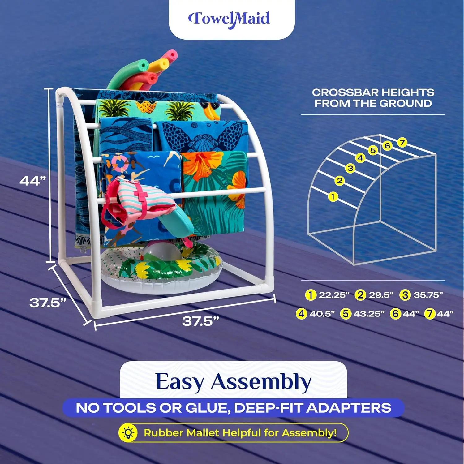 ginal Made In The Usa Curved 7 Bar Freestanding Outdoor Poolside Towel Rack