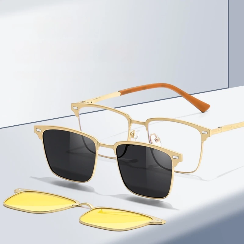 

Aluminum 3 In 1 New Style Magnet Clip On Glasses Frame Trend Polarized Sunglasses Men 2025 Brand Design Optical Computer Eyewear