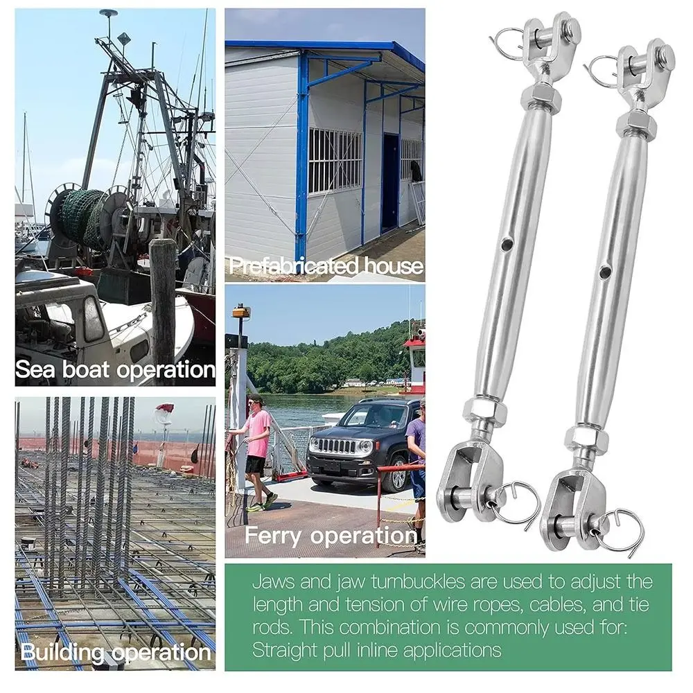 1Pcs M5-M24 Closed Body Turnbuckle 304 Stainless Steel Silver Wire Rope Tensioner Closed Body Jaw Jaw Stainless Steel Turnbuckle