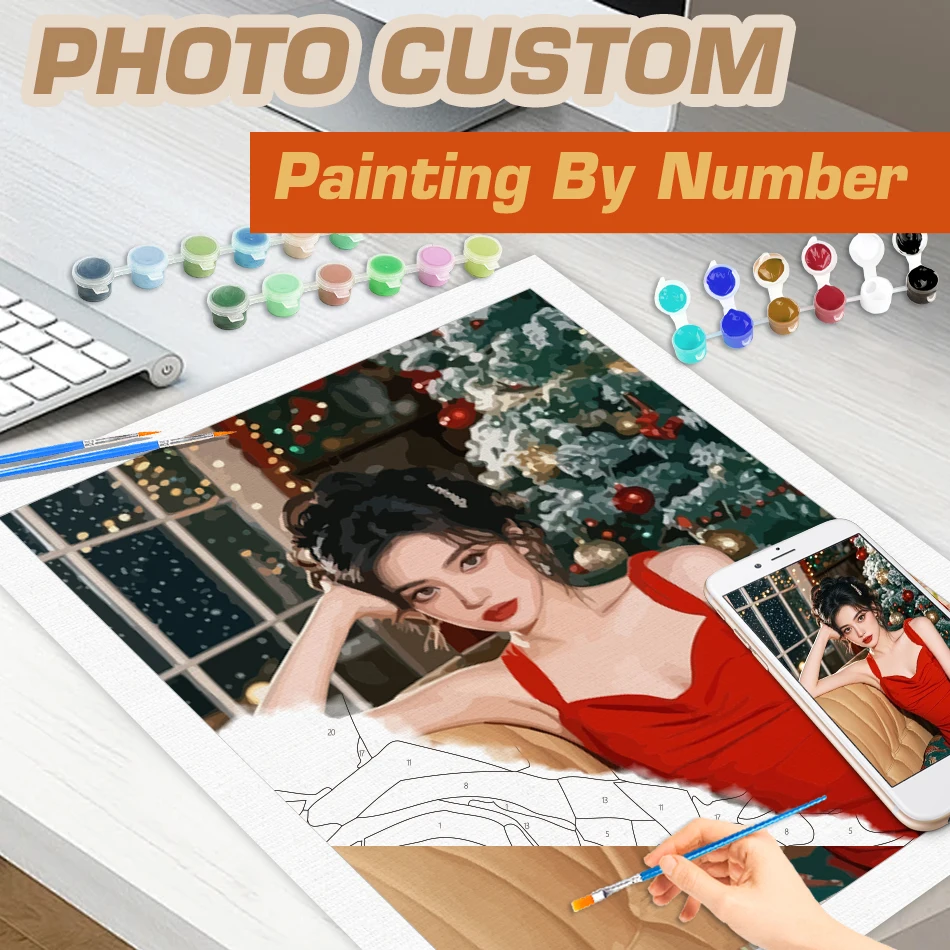 CHENISTORY 24/36/48 Color Photo Custom Diy Painting By Numbers For Adults Drawing On Canvas Handipaint Christmas And Party Gift