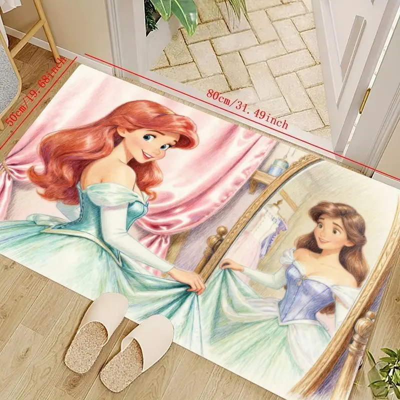 

1PC Disney Princess Ariel The Little Mermaid Cartoon Floor Mat, Girls Kids Room Bedroom Living Room Area Rug, Soft Non-slip Deco