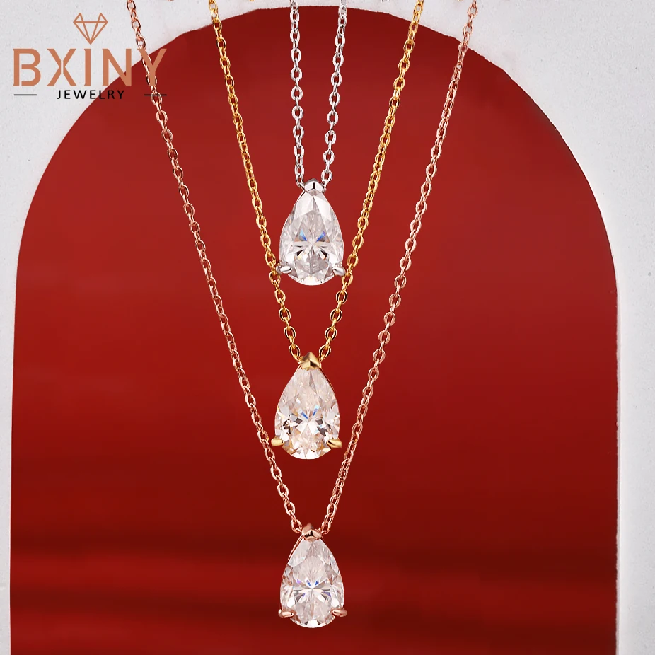 

BXINY Certified 1-4CT Pear Cut Moissanite Necklace 100% S925 Silver WaterDrop Solitaire Pendant Women Gifts Wedding Fine Jewelry