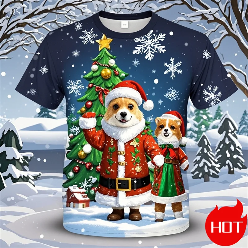 Summer Fashion 3D Merry Christmas Print T Shirt Cute Santa Xmas Christmas Trees Graphic T-shirts Men Funny Snowflakes Tee Shirts