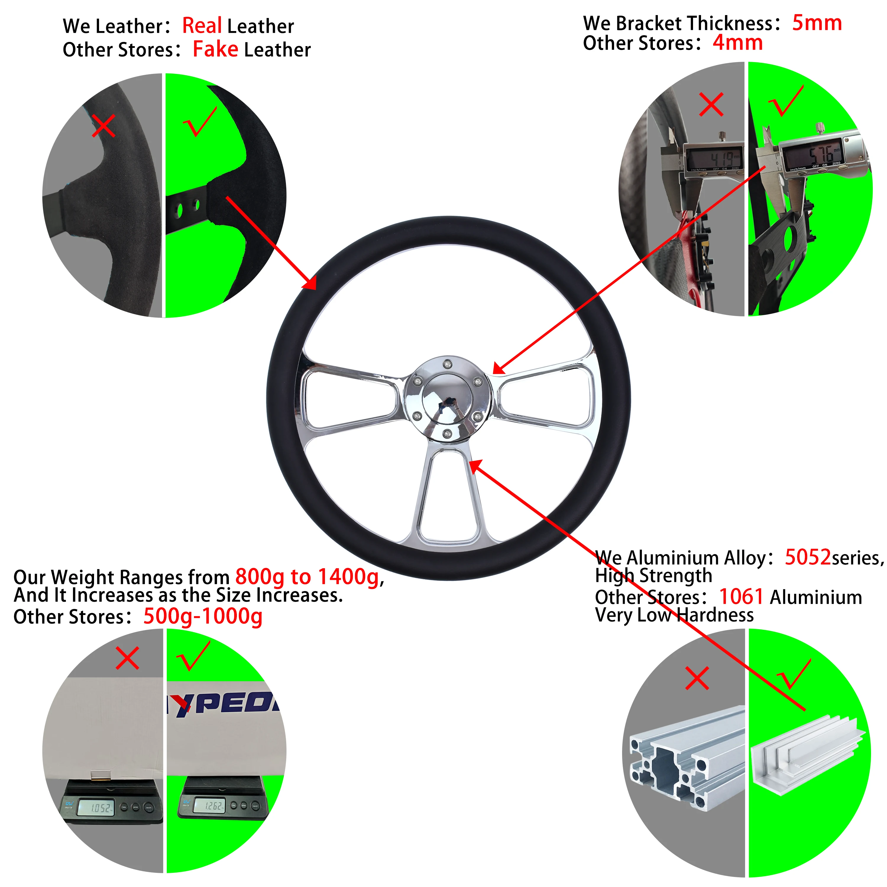 Tiypeor 14 350 مللي متر عجلة توجيه سيارة عالمية سباق الانجراف الرياضة عجلة القيادة كروم قوس #2