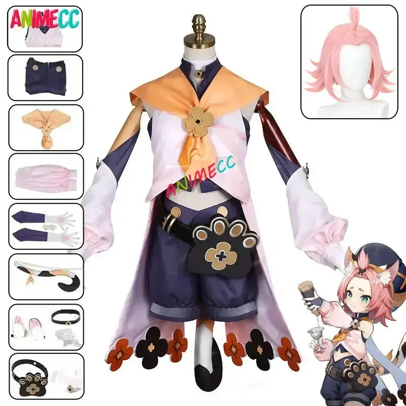 ANIMECC Genshin Tác Động Diona Trang Phục Hóa Trang Mũ Nồi Tai Tóc Giả Anime Bộ Trang Phục Đầm Halloween Carnival Đồng Phục Cho Nữ Trang Phục