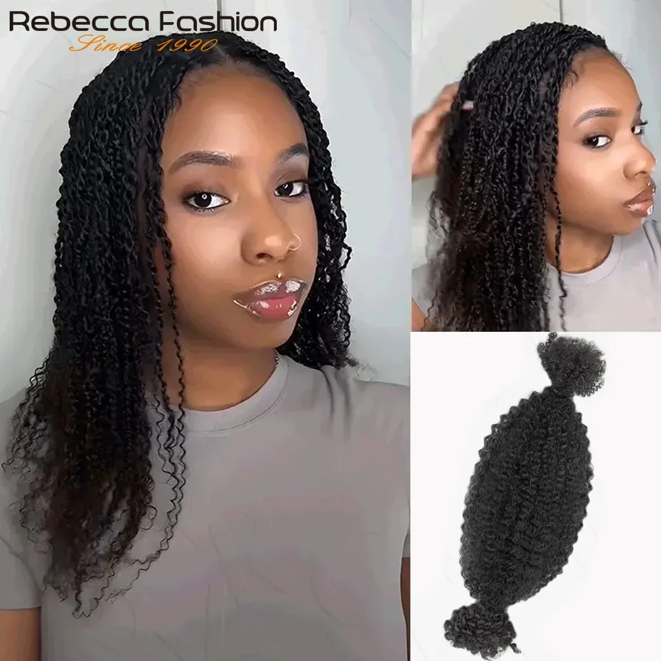 Rebecca Afro rizado Twist Crochet trenzado cabello 100% extensiones de cabello humano QVR cabello humano rizado a granel 50 g/paquete Afro rizado a granel
