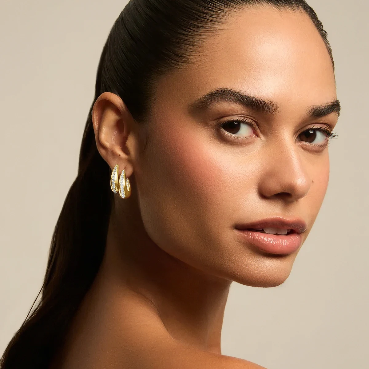 14K Gold Filled Moissanite Chunky Hoop Earrings for Women Thick Teardrop Earring Hypoallergenic Non-fading Ear Jewelry - view 5
