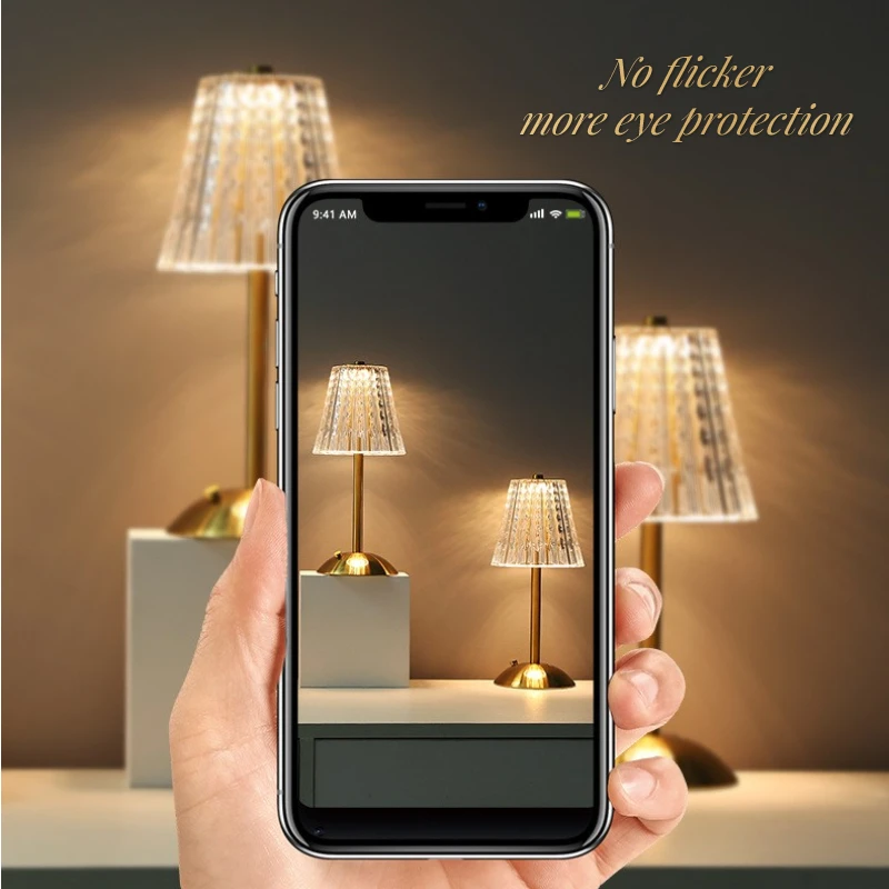 LED Crystal Diamond Table Lamp USB Touch Dimming Desk Lamp Eye-Protection Night Light Restaurant/Hotel/Bar Decorative Light
