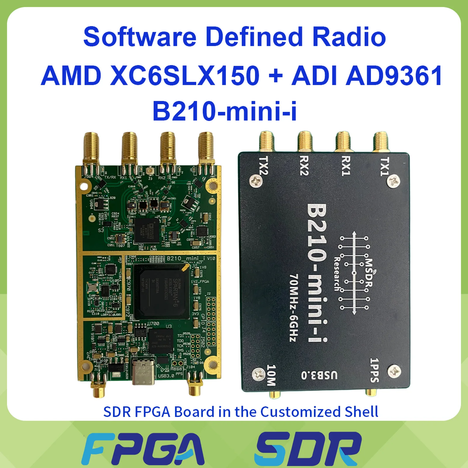 B210-mini-i SDR AMD Spartan-6 XC6SLX150 AD9361 Software Defined Radio USB3.0 Type-C 2TX 2RX Compatible UHD GNU Radio USRP