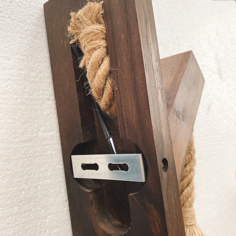 Hemp Rope Retro Wood Wall Lamp E27 Edison Bulb for Bar Loft Corridor Aisle American Decorative Wall Light Fixture Sconce 85-265V