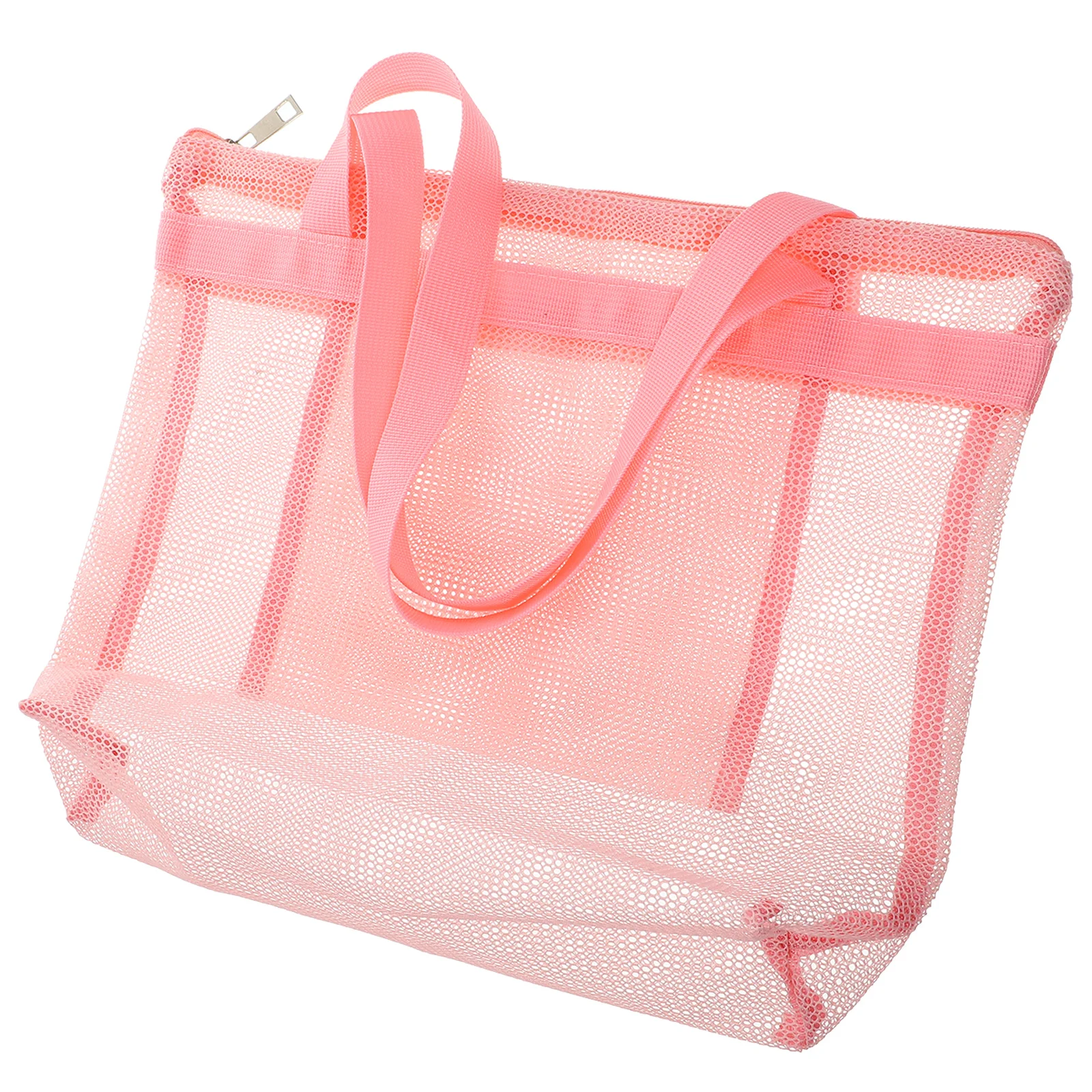 

Pink Mesh Large Beach Bag With Handle Portable Tote For Women Travel And Beach Essentials