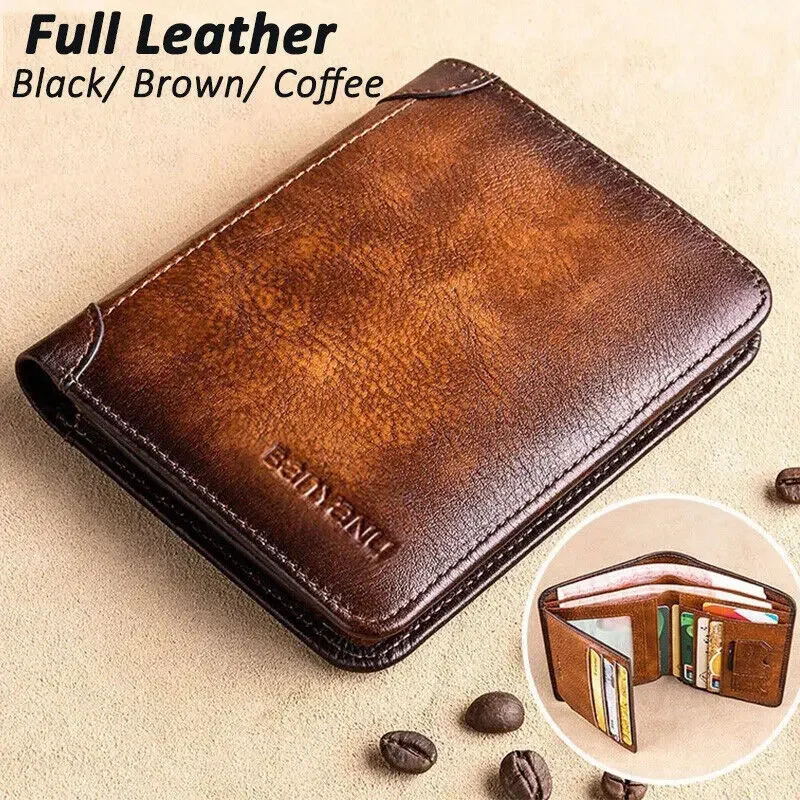 Genuine Leather Wallet Retro Business Design Rfid Protection Short Card Holder Coin Purses Money Bag Men Business Wallet