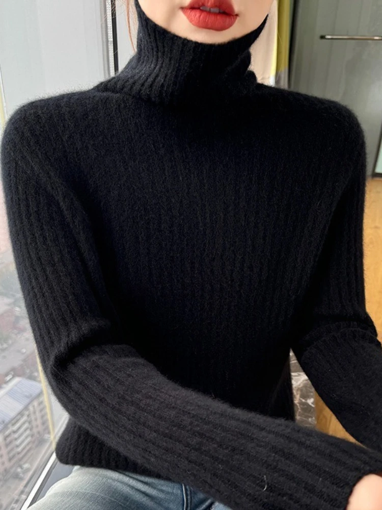 2025 Nuovo maglione lavorato a maglia di lana a collo alto da donna autunno/inverno maglione lavorato a maglia con cappuccio dimagrante maglione moda casual