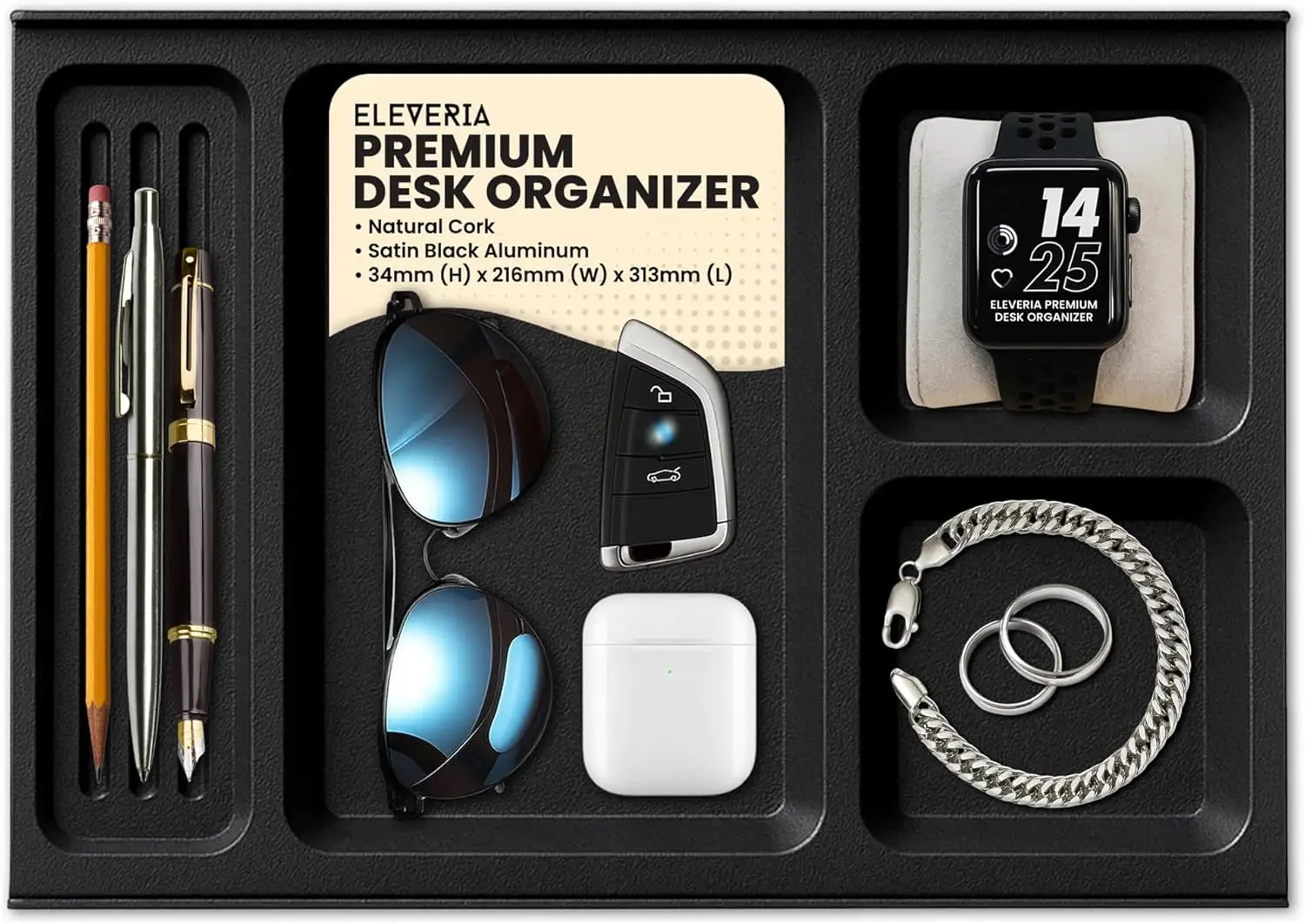 Aluminium bureau-organizer met lade voor kantooraccessoires Zwart - penhouder, telefoonstandaard, kantooraccessoires, metalen gereedschapskist, cosmetica-organizer, bureaustandaard, opbergruimte