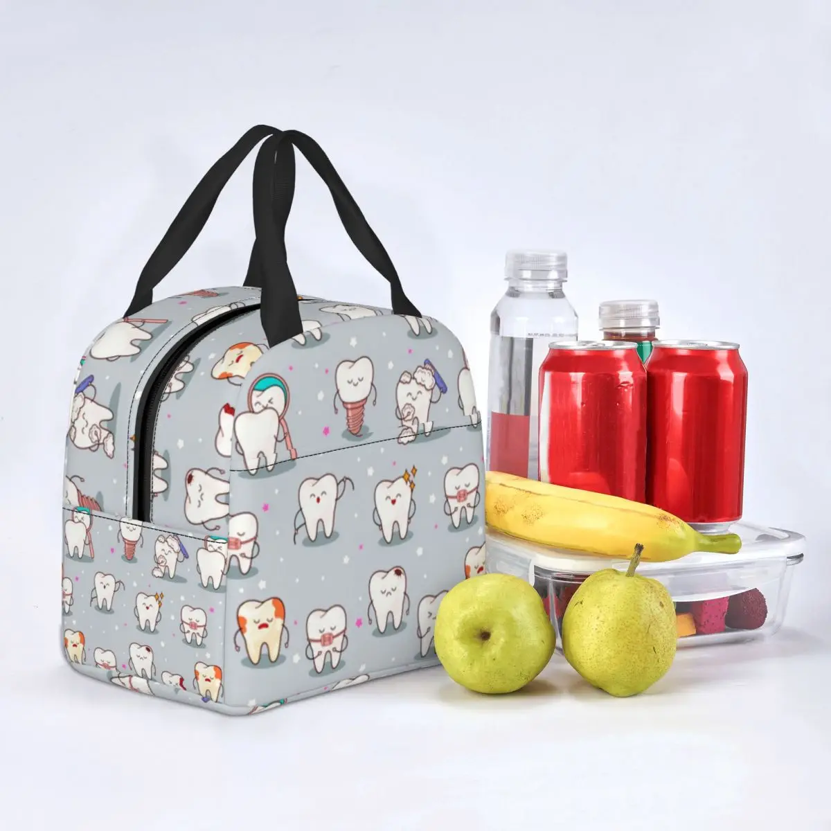 Custom Cute Teeth Baby Lunch Bag for Women Men Thermal Cooler Insulated Dentist Lunch Box for Children School